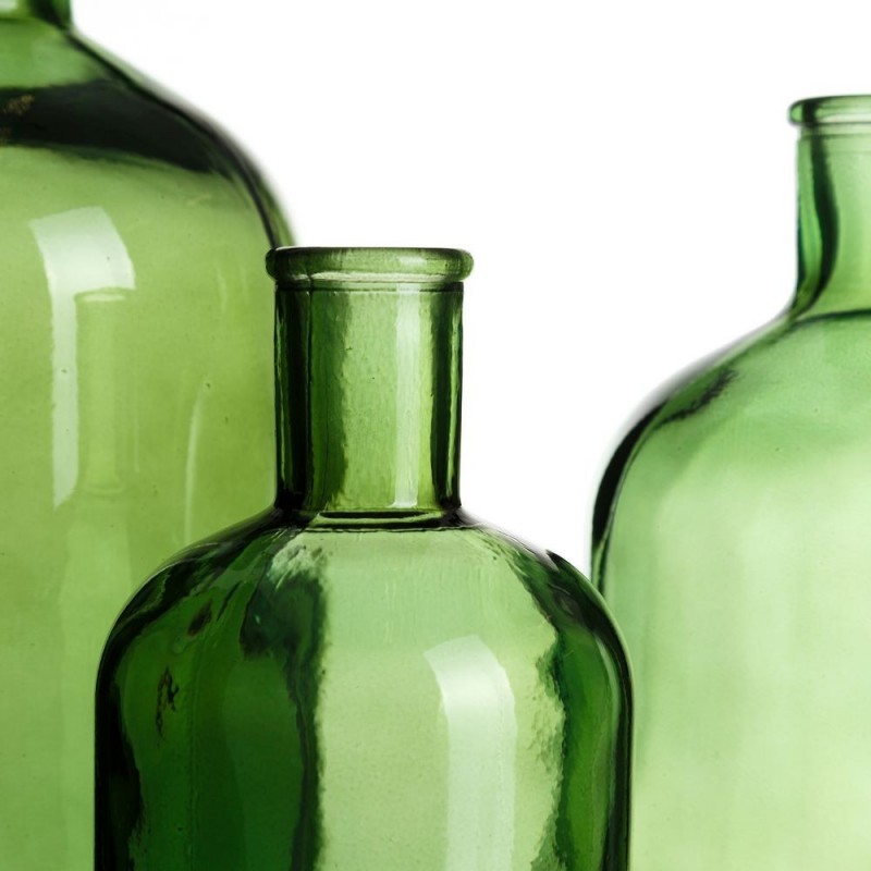 Botella de vidrio "vetro" color verde de 22 cm, ideal para decorar