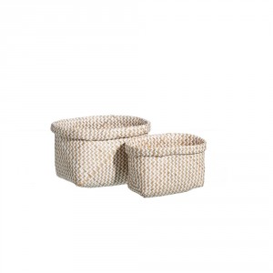 Juego de dos cestas de junco trenzado color blanco natural 25 x 19 cm