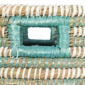 Juego de dos cestas de junco trenzado color verde y blanco 45 x 50 cm imagen 2