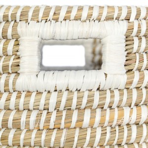 Juego de dos cestas de junco trenzado color natural y blanco 45 x 50 cm imagen 2